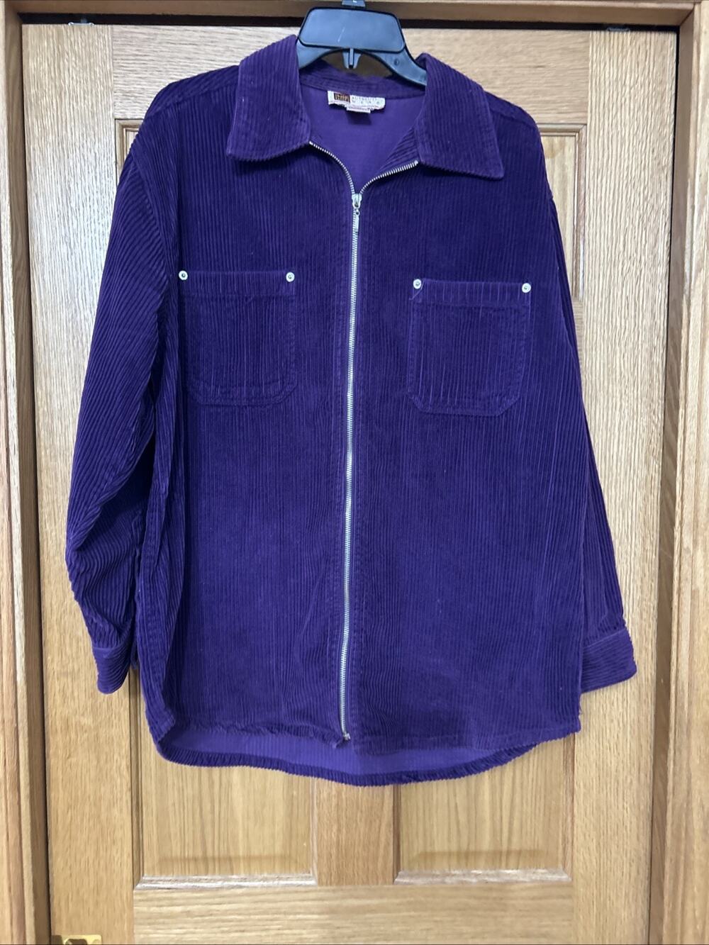 VTG Faded Glory Corduroy Jacket Womens Large Purple/Plum Full Zip Boxy 90s Y2K